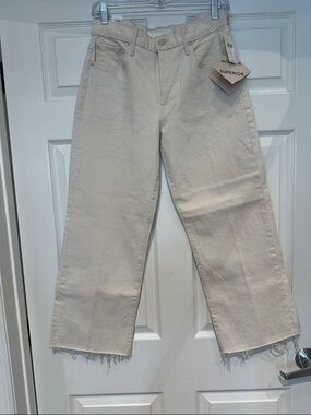 MOTHER Cream Wide-Leg Raw Hem Jeans